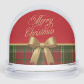 Merry Christmas Plaid Snow Globe with Gold Bow Schneekugeln (Vorderseite)