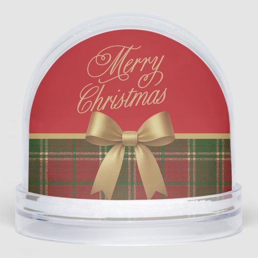 Merry Christmas Plaid Snow Globe with Gold Bow Schneekugeln (Vorderseite)