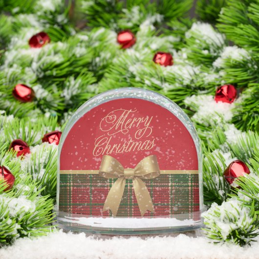 Merry Christmas Plaid Snow Globe with Gold Bow Schneekugeln (Weihnachten)