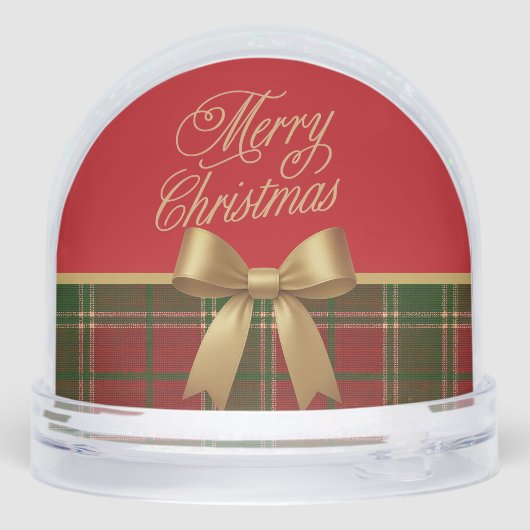 Merry Christmas Plaid Snow Globe with Gold Bow Schneekugeln (Rückseite)