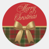 Merry Christmas Plaid Sticker with Gold Bow (Vorderseite)