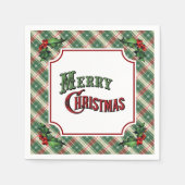 Merry Christmas Plaid with Holly Serviette (Vorderseite)