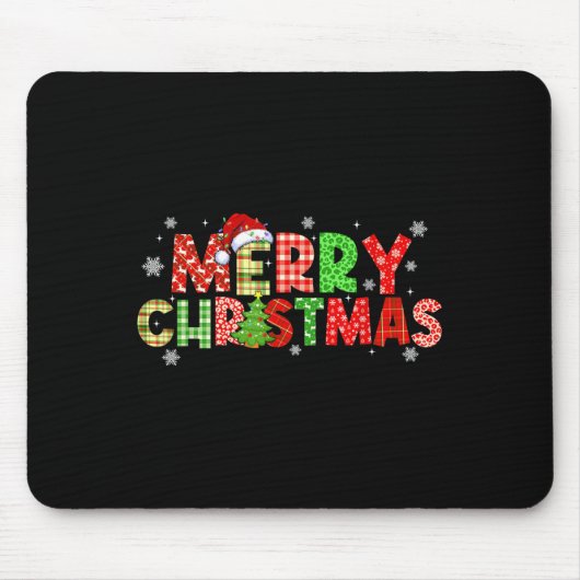 Merry Christmas Plaid Xmas Tree Santa Hat Men Wome Mousepad (Vorne)