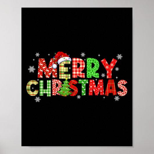 Merry Christmas Plaid Xmas Tree Santa Hat Men Wome Poster (Vorne)