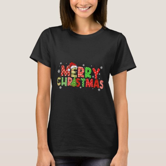 Merry Christmas Plaid Xmas Tree Santa Hat Men Wome T-Shirt (Vorderseite)
