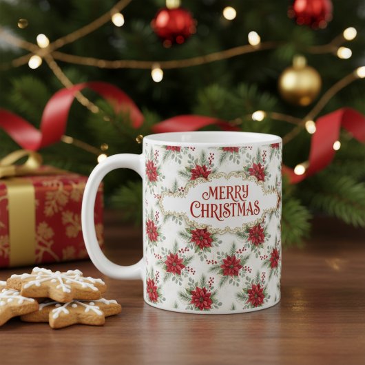 Merry Christmas Poinsettia Floral Holiday Pattern Kaffeetasse
