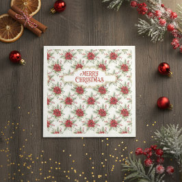 Merry Christmas Poinsettia Floral Holiday Pattern Serviette