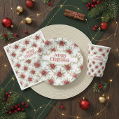 Merry Christmas Poinsettia Floral Holiday Pattern Serviette