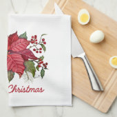 Merry Christmas Poinsettia Kitchen Towel Geschirrtuch (Viertel Falte)