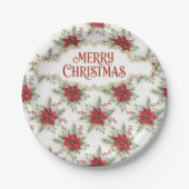 Merry Christmas Poinsettia Paper Plates Pappteller (Vorderseite)
