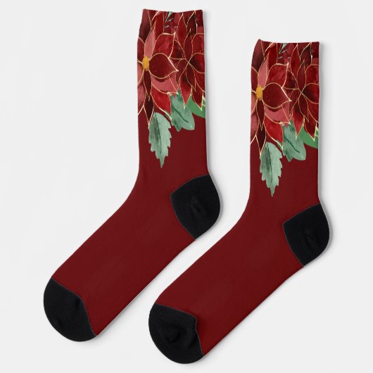 Merry Christmas Poinsettia Socken (Linkes Detail)