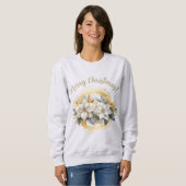 Merry Christmas Poinsettia White & Gold Sweatshirt (Vorne ganz)