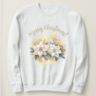 Merry Christmas Poinsettia White & Gold Sweatshirt