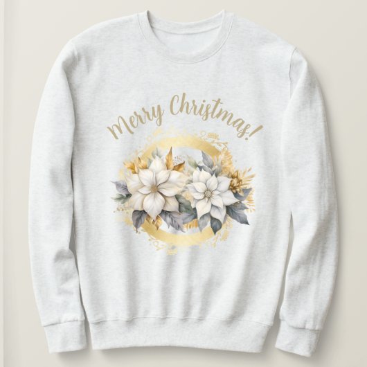 Merry Christmas Poinsettia White & Gold Sweatshirt (Design vorne)