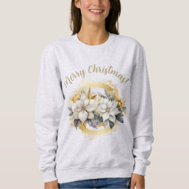Merry Christmas Poinsettia White & Gold Sweatshirt