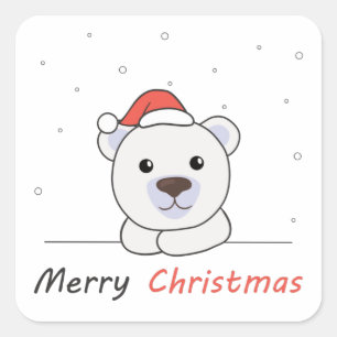 Merry Christmas Polar Bear Snow Soft Night Quadratischer Aufkleber