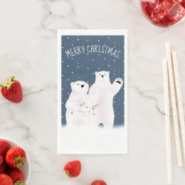 Merry Christmas Polar Bears On Stars Serviette