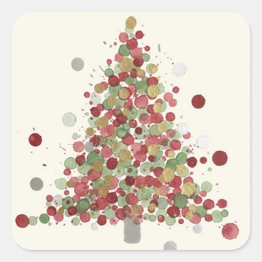 Merry Christmas Polka Dot Tree Quadratischer Aufkleber (Vorderseite)