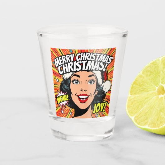 Merry Christmas Pop Art Shot Glass Schnapsglas (Vorderseite)