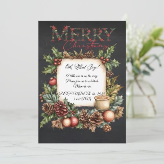 Merry Christmas Pregnancy Announcement Chalkboard Einladung (Stehend Vorderseite)