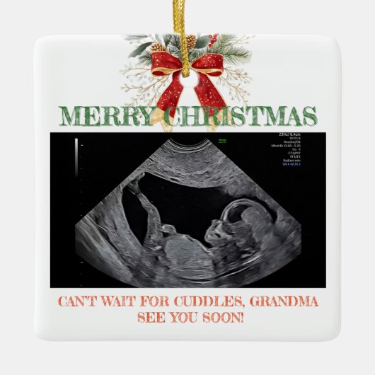 Merry Christmas Pregnancy Ultrasound Photo Grandma Keramikornament (Vorderseite)