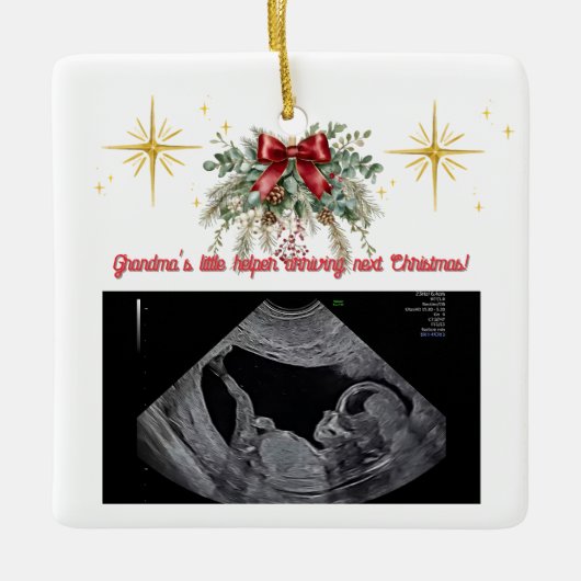 Merry Christmas Pregnancy Ultrasound Photo Grandma Keramikornament (Vorderseite)