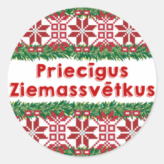 Merry Christmas Priecīgus Ziemassvētkus Runder Aufkleber