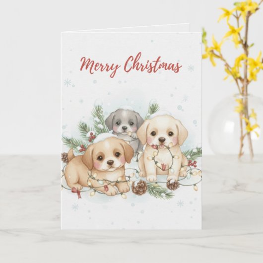 Merry Christmas Puppies Card Cute Dog Lover card Karte (Gelbe Blume)