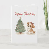 Merry Christmas Puppy Card Cute Dog with Tree Karte (Vorderseite)