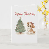 Merry Christmas Puppy Card Cute Dog with Tree Karte (Gelbe Blume)