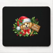 Merry Christmas Puppy Santa Hat Holly Sign Premium Mousepad (Vorne)