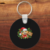 Merry Christmas Puppy Santa Hat Holly Sign Premium Schlüsselanhänger (Vorderseite)