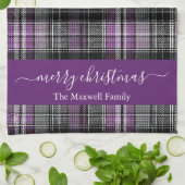 Merry Christmas purple tartan plaid script name Geschirrtuch (Gefaltet)