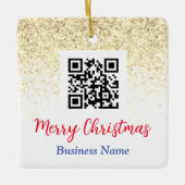 Merry Christmas QR Code Business Name Gold Glitzer Keramikornament (Vorderseite)