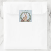 Merry Christmas Rabbit and Pine Quadratischer Aufkleber (Tasche)