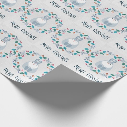 Merry Christmas Rabbit Wreath Geschenkpapier (Ecke)