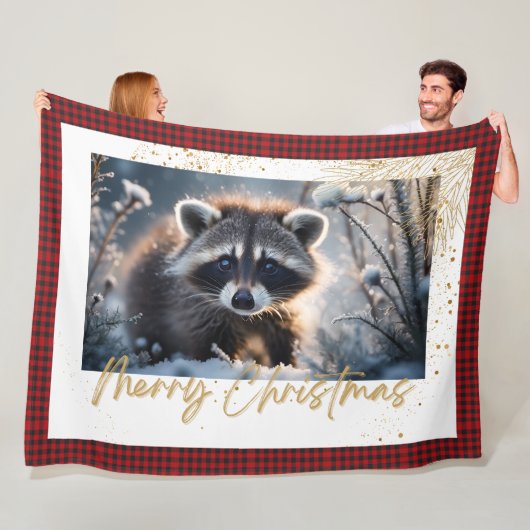 Merry Christmas Raccoon Fleecedecke (Beispiel)