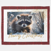 Merry Christmas Raccoon Fleecedecke (Vorderseite (Horizontal))