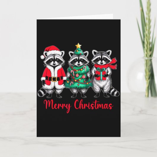 Merry Christmas Raccoon Santa Hat Xmas Animal Racc Karte (Vorderseite)