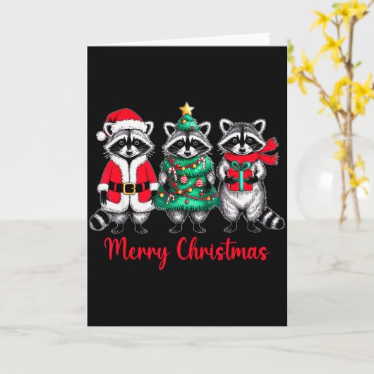 Merry Christmas Raccoon Santa Hat Xmas Animal Racc Karte (Gelbe Blume)