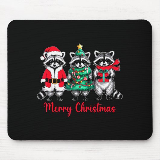Merry Christmas Raccoon Santa Hat Xmas Animal Racc Mousepad (Vorne)