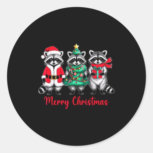 Merry Christmas Raccoon Santa Hat Xmas Animal Racc Runder Aufkleber (Vorderseite)