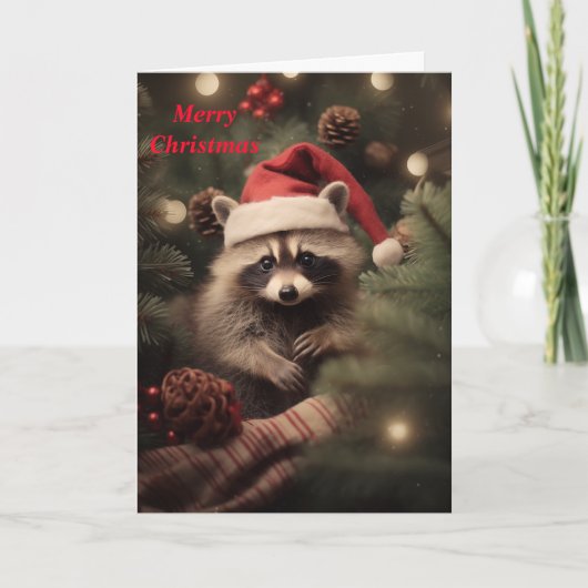 Merry Christmas Racoon Feiertagskarte (Vorderseite)
