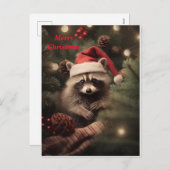 Merry Christmas Racoon Feiertagspostkarte (Vorne/Hinten)