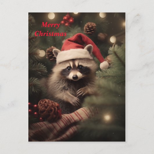 Merry Christmas Racoon Feiertagspostkarte (Vorderseite)