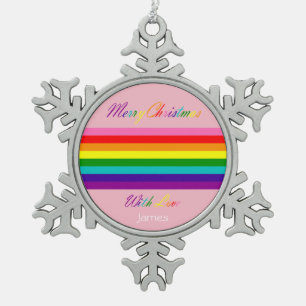 Merry Christmas Rainbow Flag LGBT Name hinzufügen Schneeflocken Zinn-Ornament