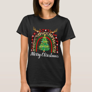 Merry Christmas Rainbow Tree Kariert Leopard Buffa T-Shirt