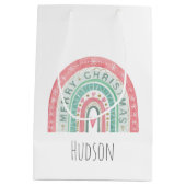 Merry Christmas Rainbow Watercolor Art NAME Herz Mittlere Geschenktüte (Rückseite)