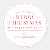 Merry Christmas Red and White Holiday Runder Aufkleber (Vorderseite)