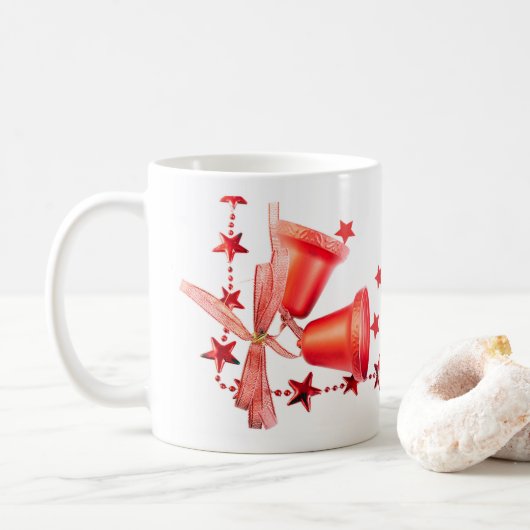 Merry Christmas Red Bells decoration with text Kaffeetasse (Mit Donut)